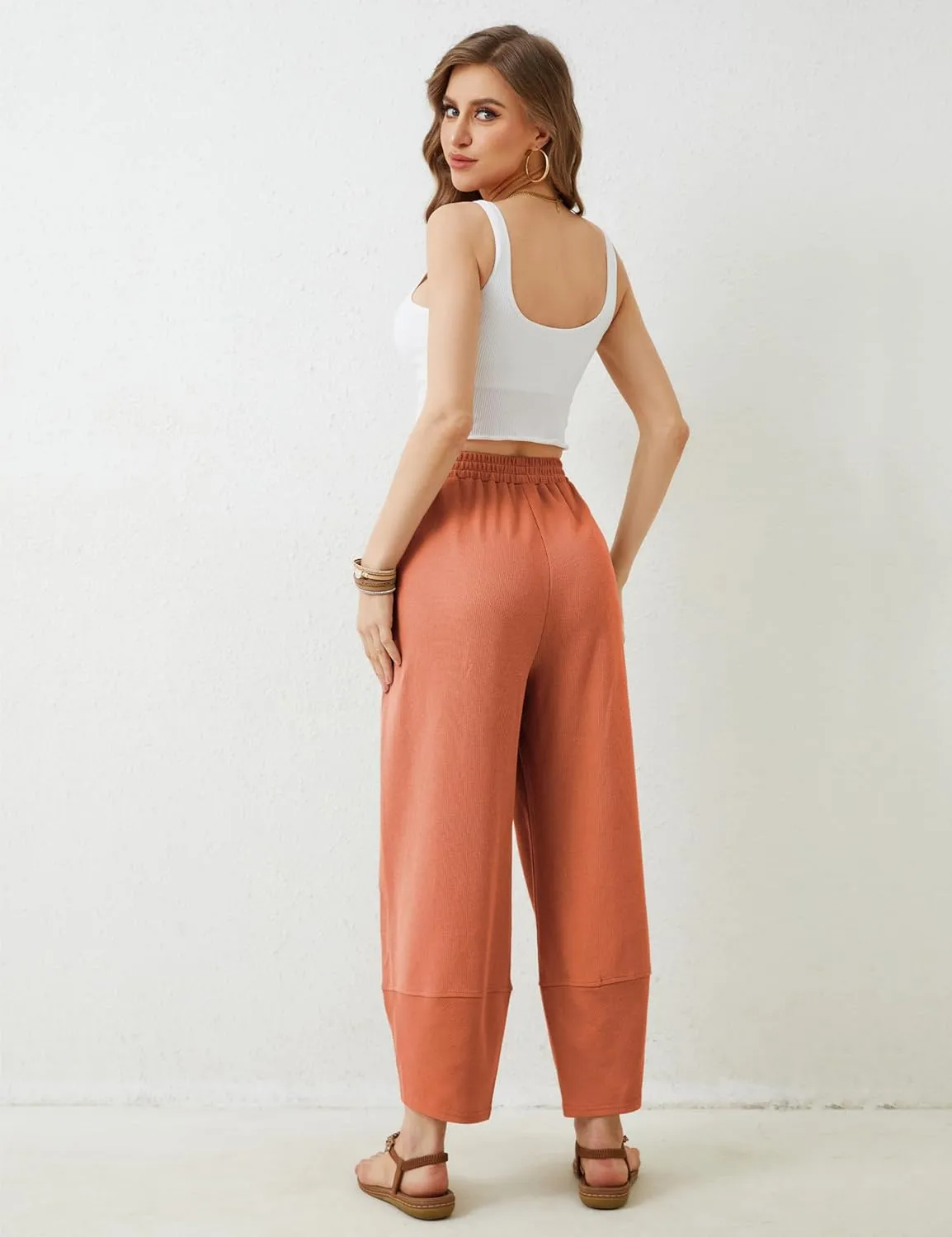 Xiaoxuemeng Womens Baggy Wide Leg Pants Casual Elastic Waisted Palazzo Harem Pants with Pockets