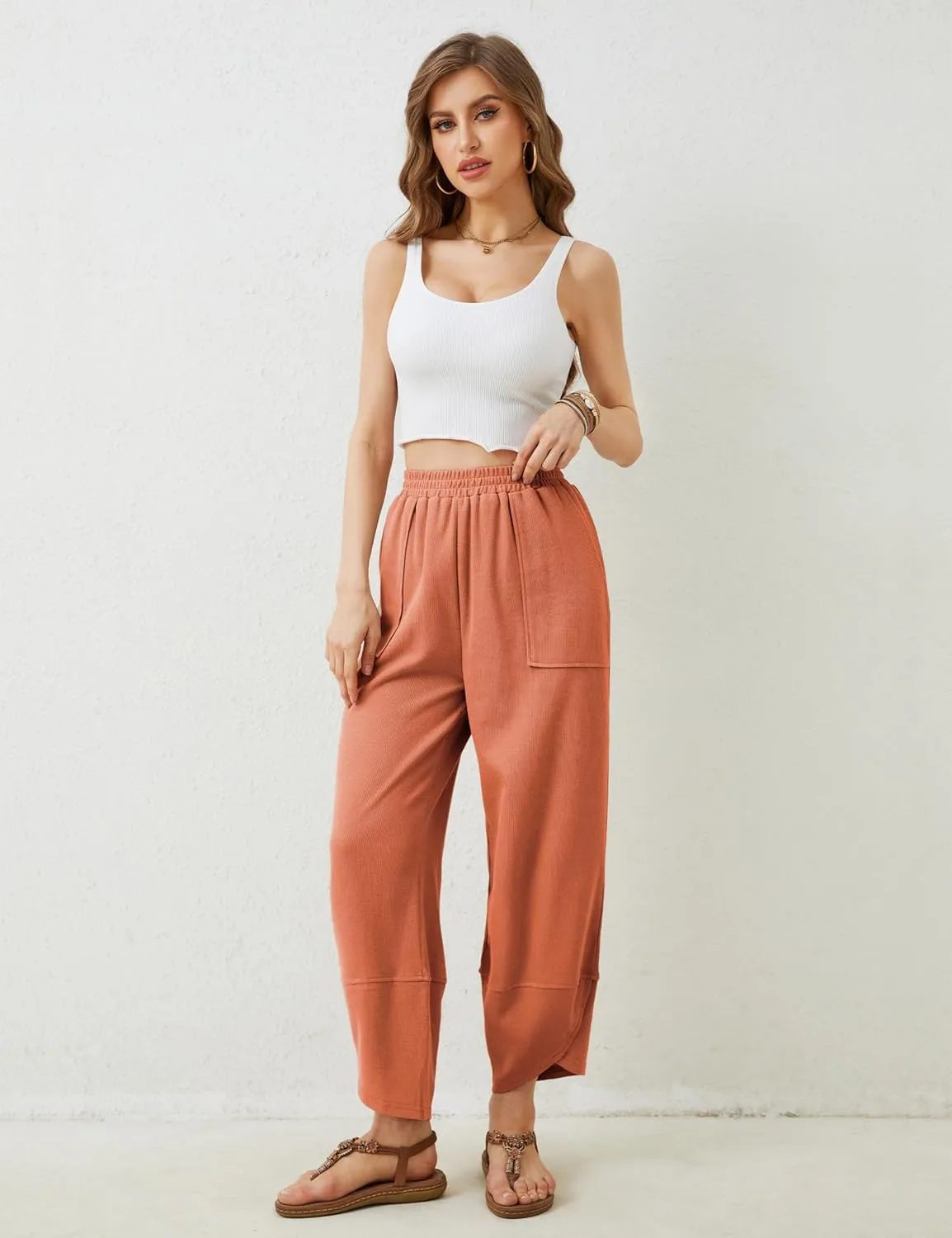 Xiaoxuemeng Womens Baggy Wide Leg Pants Casual Elastic Waisted Palazzo Harem Pants with Pockets