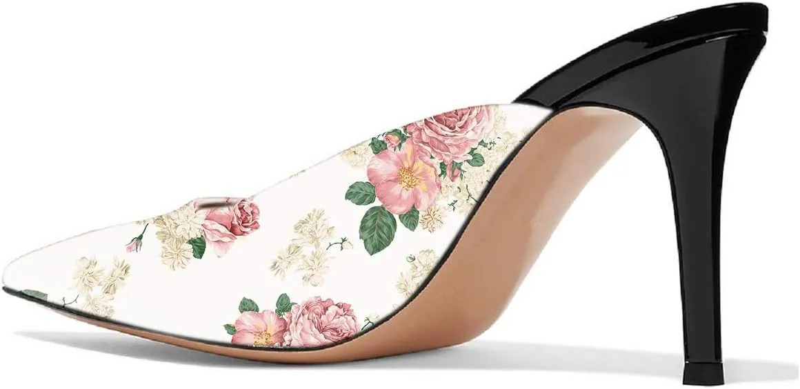 XYD Women High Heels Mules Pointed Toe Slip On Slide Sandals Fashion Dress Slipper Shoes