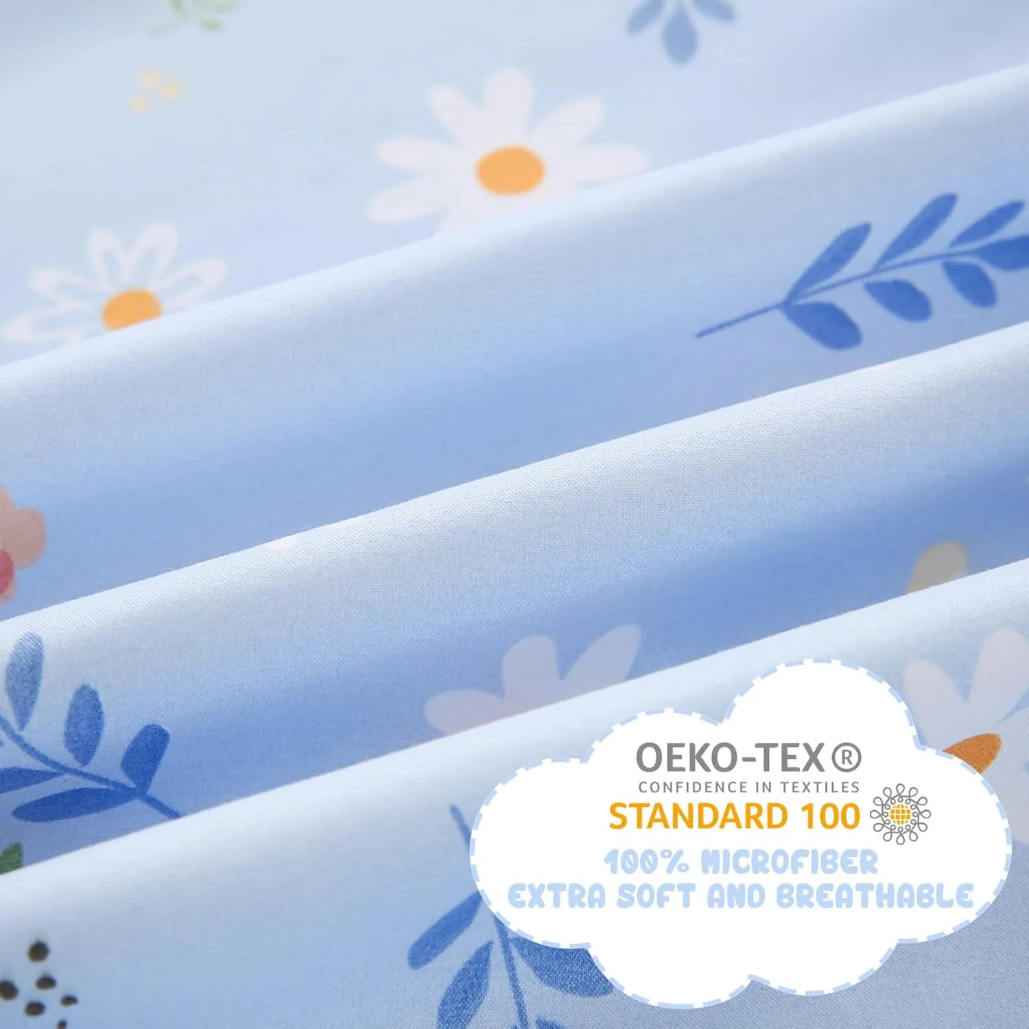 Yibeizi Blue Floral Sheet Set for Girls Twin, Kids Cute Daisy Print Bedsheets Microfiber Deep Pocket Flower Patterned Bed Sheet & Pillowcase Sets 3 Pieces