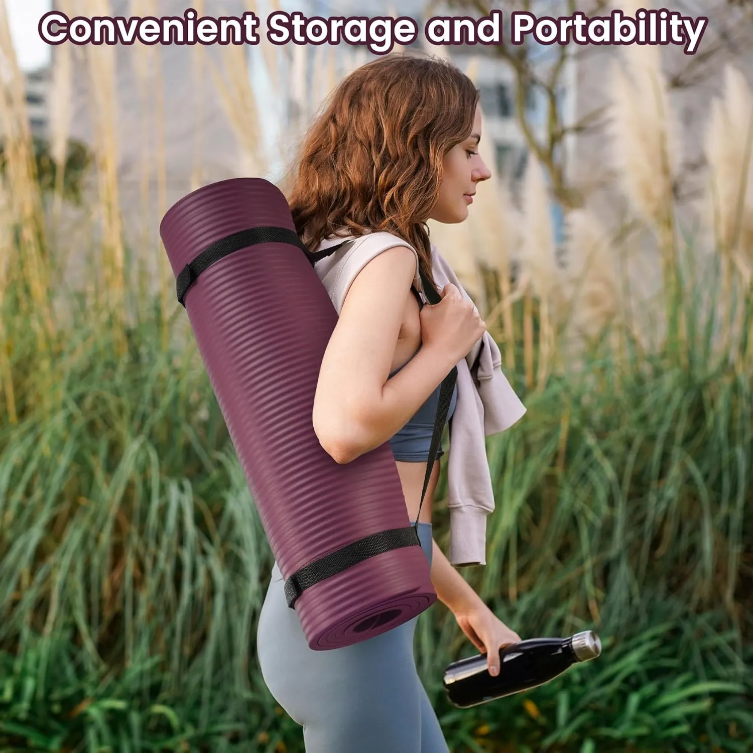 Yoga Mat, 1/2-Inch Extra Thick High Density Exercise Mat, Anti-Tear Exercise Yoga Mat with Carrying Strap, Suitable for Various Yoga Exercises