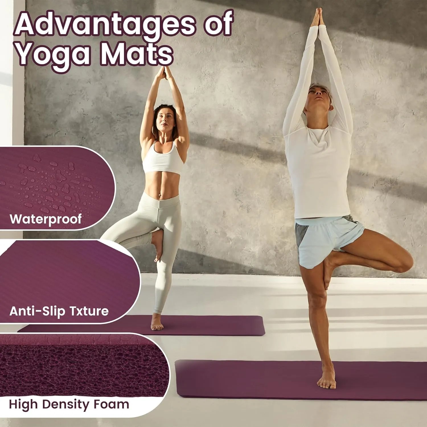 Yoga Mat, 1/2-Inch Extra Thick High Density Exercise Mat, Anti-Tear Exercise Yoga Mat with Carrying Strap, Suitable for Various Yoga Exercises