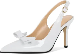 Zamikoo Bow Knot Slingback Heels for Women Pointed Toe Slip On Stilettos High Heel Pumps Shoes