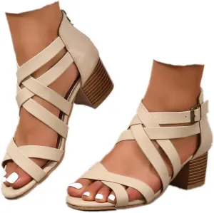 ZBYY Women's Low Chunky Heels Dress Pump Open Toe Cross Ankle Strap Wedding Block Heeled Sandals