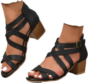 ZBYY Women's Low Chunky Heels Dress Pump Open Toe Cross Ankle Strap Wedding Block Heeled Sandals