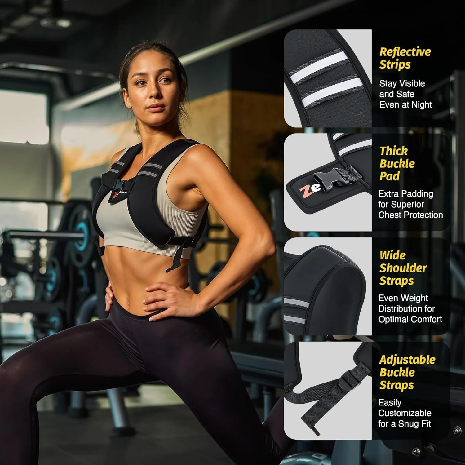 ZELUS Weighted Vest, Z-Fit Soft Iron Weighted Vest for Women and Men, 5lb/10lb/15lb Weight Vest with Reflective Stripes & Adjustable Straps, Ultra Thin Weight Vest for Home Gym Strength Training