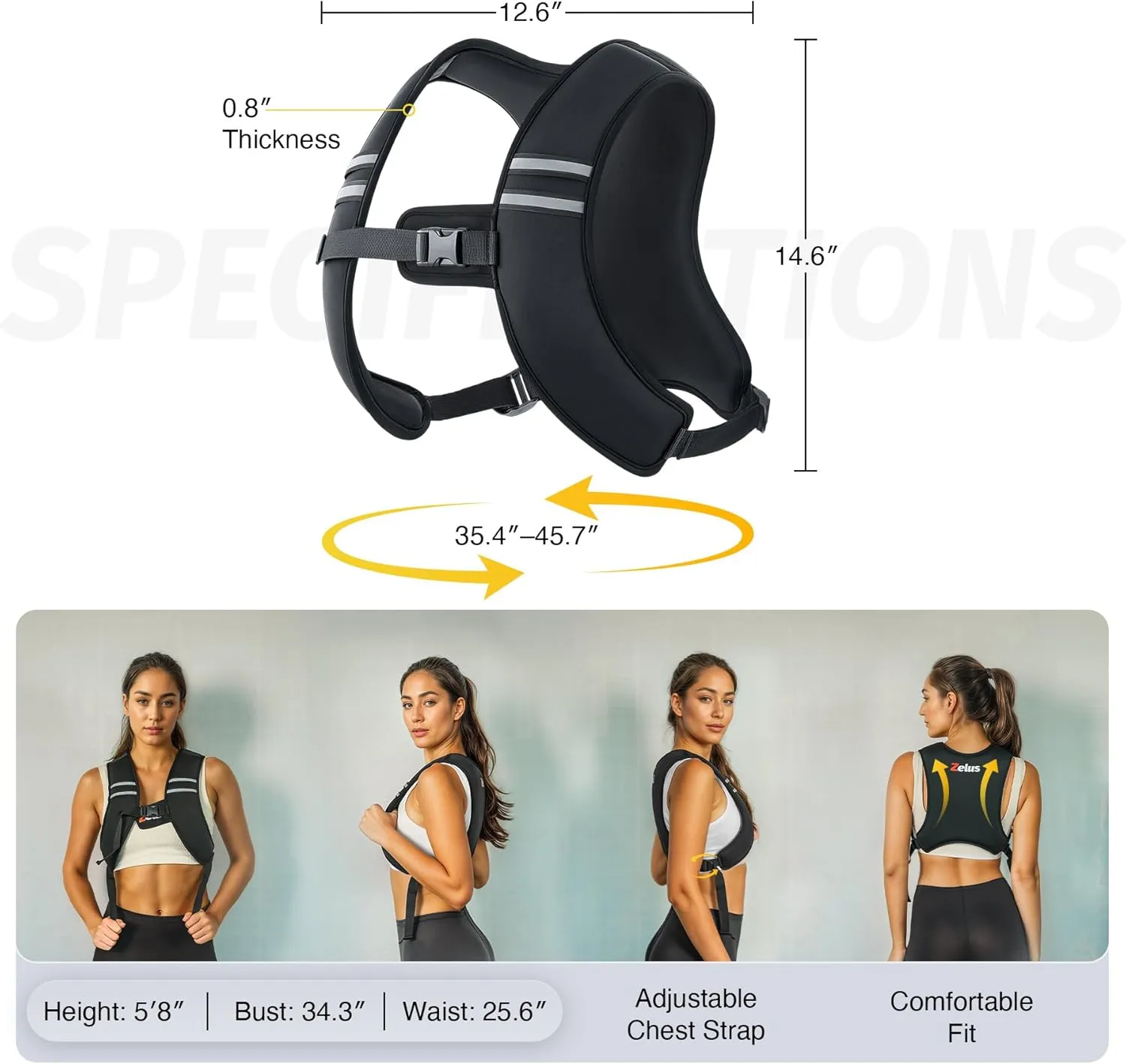 ZELUS Weighted Vest, Z-Fit Soft Iron Weighted Vest for Women and Men, 5lb/10lb/15lb Weight Vest with Reflective Stripes & Adjustable Straps, Ultra Thin Weight Vest for Home Gym Strength Training