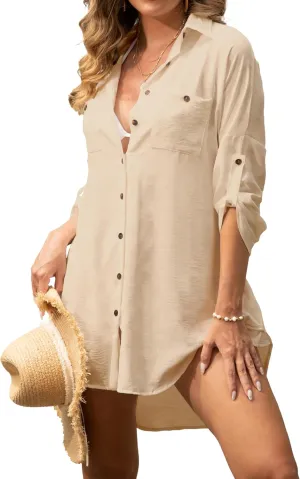 Zoye Chen Womens Swimsuit Cover up For Swimwear Button Down Beach Shirt Dress Bikini Coverup Blouse Shirt Dress