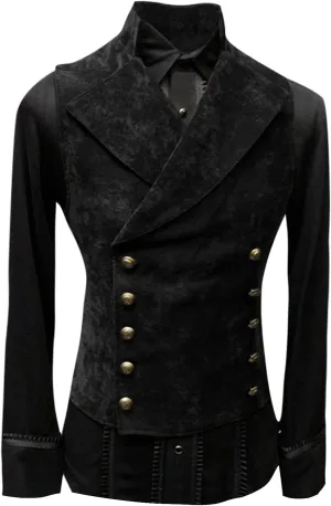 ZYXTIM Classic Retro Suede Leather Vest for Men, Slim Double Breasted Gothic Steampunk Waistcoat Stand Collar Biker Jacket