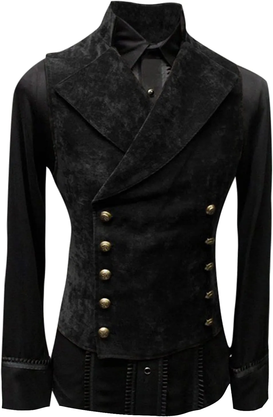 ZYXTIM Classic Retro Suede Leather Vest for Men, Slim Double Breasted Gothic Steampunk Waistcoat Stand Collar Biker Jacket