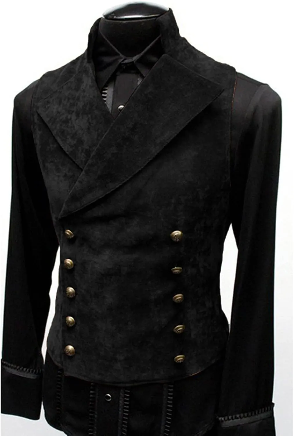 ZYXTIM Classic Retro Suede Leather Vest for Men, Slim Double Breasted Gothic Steampunk Waistcoat Stand Collar Biker Jacket