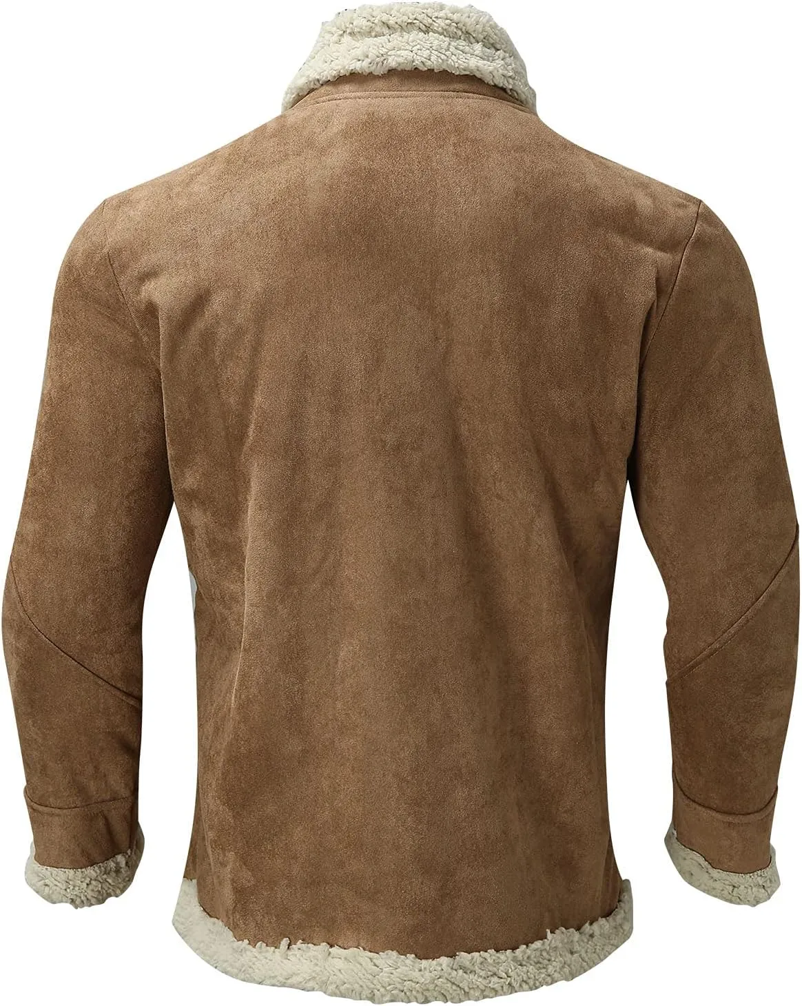 ZYXTIM Men's Suede Bomber Jackets Lapel Fleece Sherpa Lined Warm Trucker Jacket Oversized Zipper Heavyweight Trench Coat