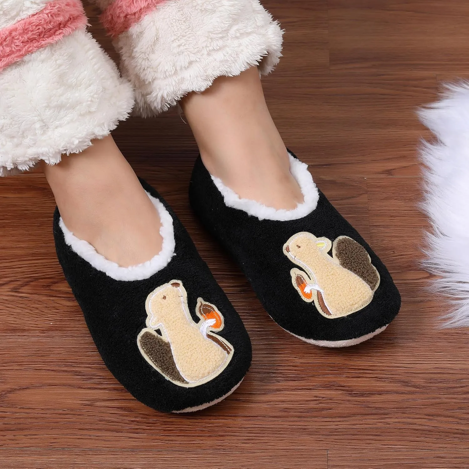 ZYZX Animal Slipper Socks for Women with Grippers Winter Warm Soft Funny Cute Slippers Non Slip Fleece Lining Indoor Fuzzy Socks Gifts Slippers