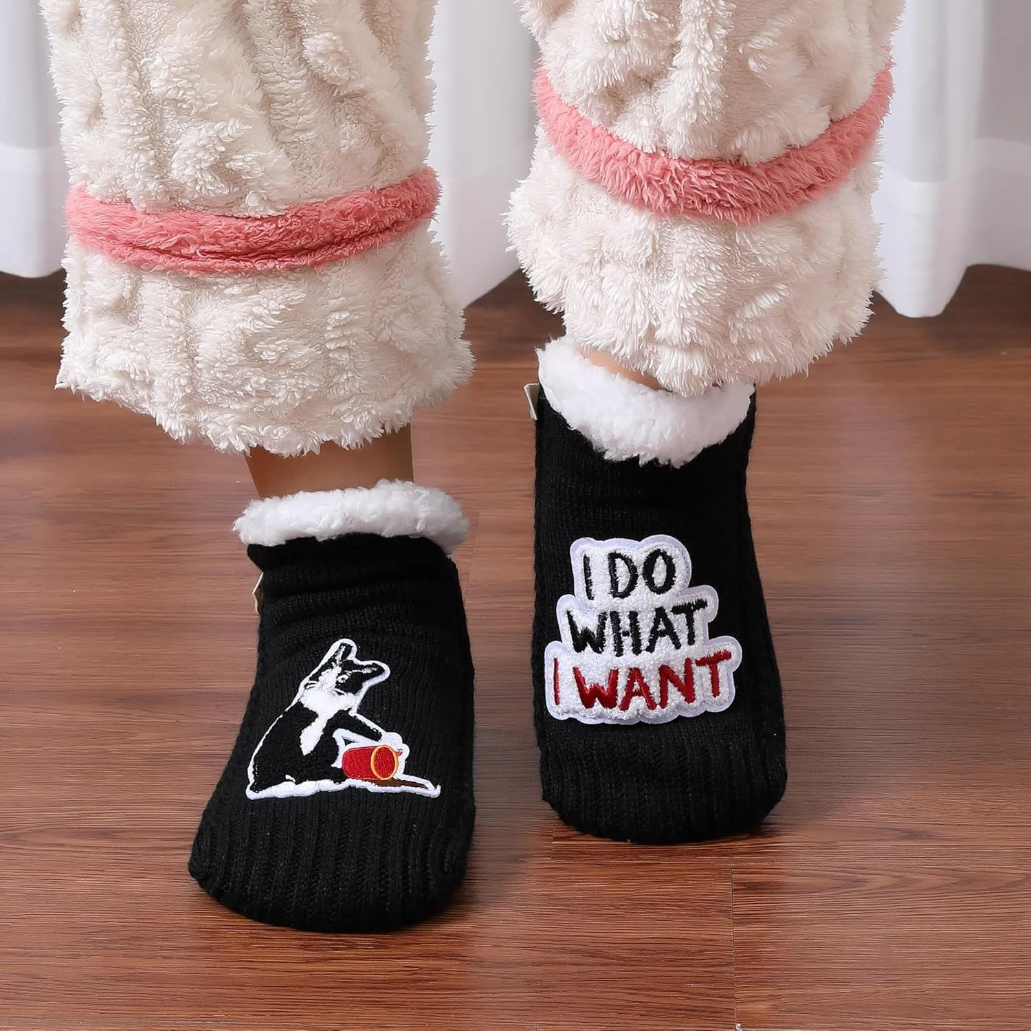 ZYZX Cat Fuzzy Slipper Socks with Grips Winter Non Slip Fleece-lined Fluffy Cute Fuzzy Socks Cozy Soft Funny Warm House Socks Gifts
