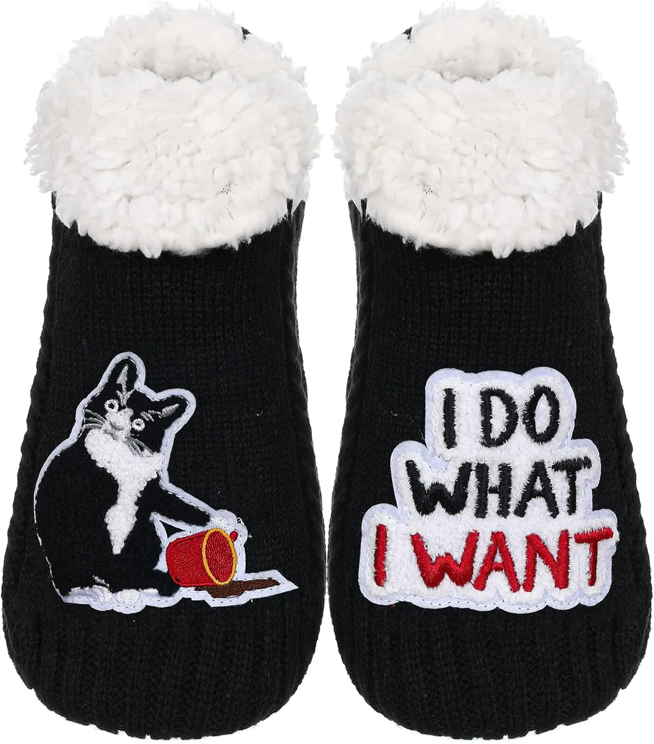 ZYZX Cat Fuzzy Slipper Socks with Grips Winter Non Slip Fleece-lined Fluffy Cute Fuzzy Socks Cozy Soft Funny Warm House Socks Gifts