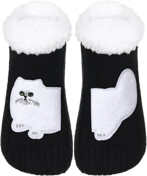 ZYZX Cat Fuzzy Slipper Socks with Grips Winter Non Slip Fleece-lined Fluffy Cute Fuzzy Socks Cozy Soft Funny Warm House Socks Gifts