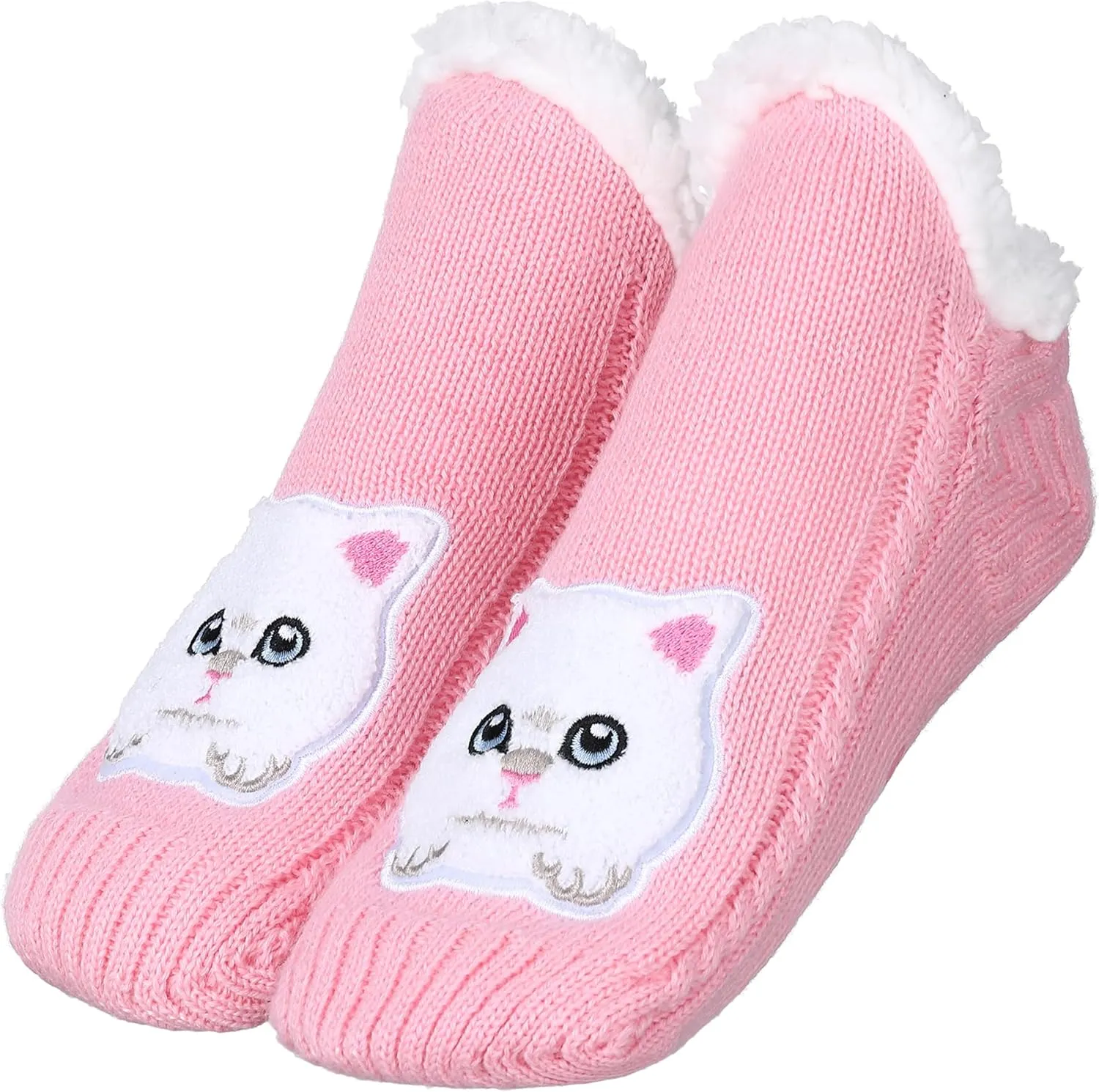 ZYZX Cat Fuzzy Slipper Socks with Grips Winter Non Slip Fleece-lined Fluffy Cute Fuzzy Socks Cozy Soft Funny Warm House Socks Gifts
