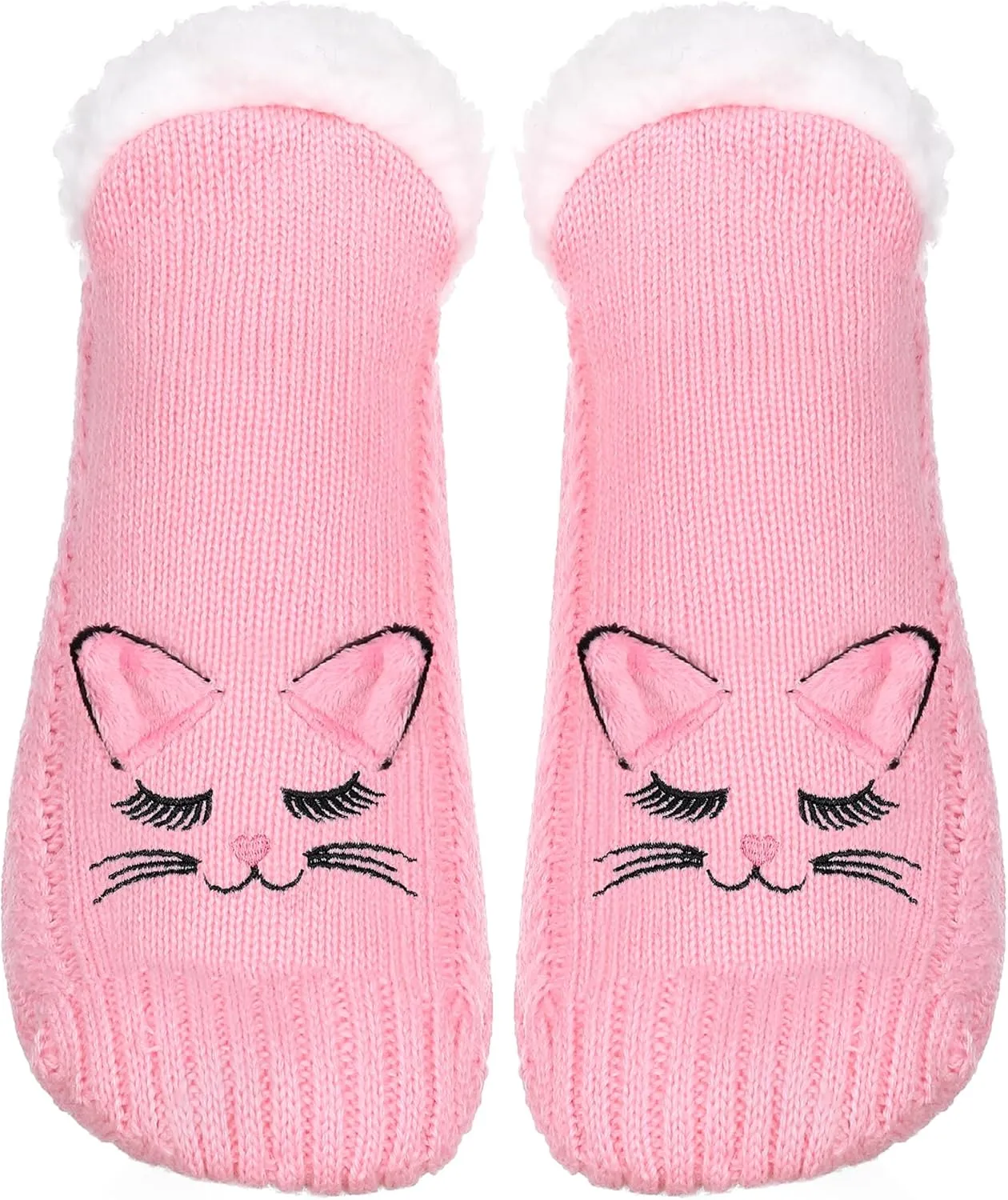 ZYZX Cat Fuzzy Slipper Socks with Grips Winter Non Slip Fleece-lined Fluffy Cute Fuzzy Socks Cozy Soft Funny Warm House Socks Gifts