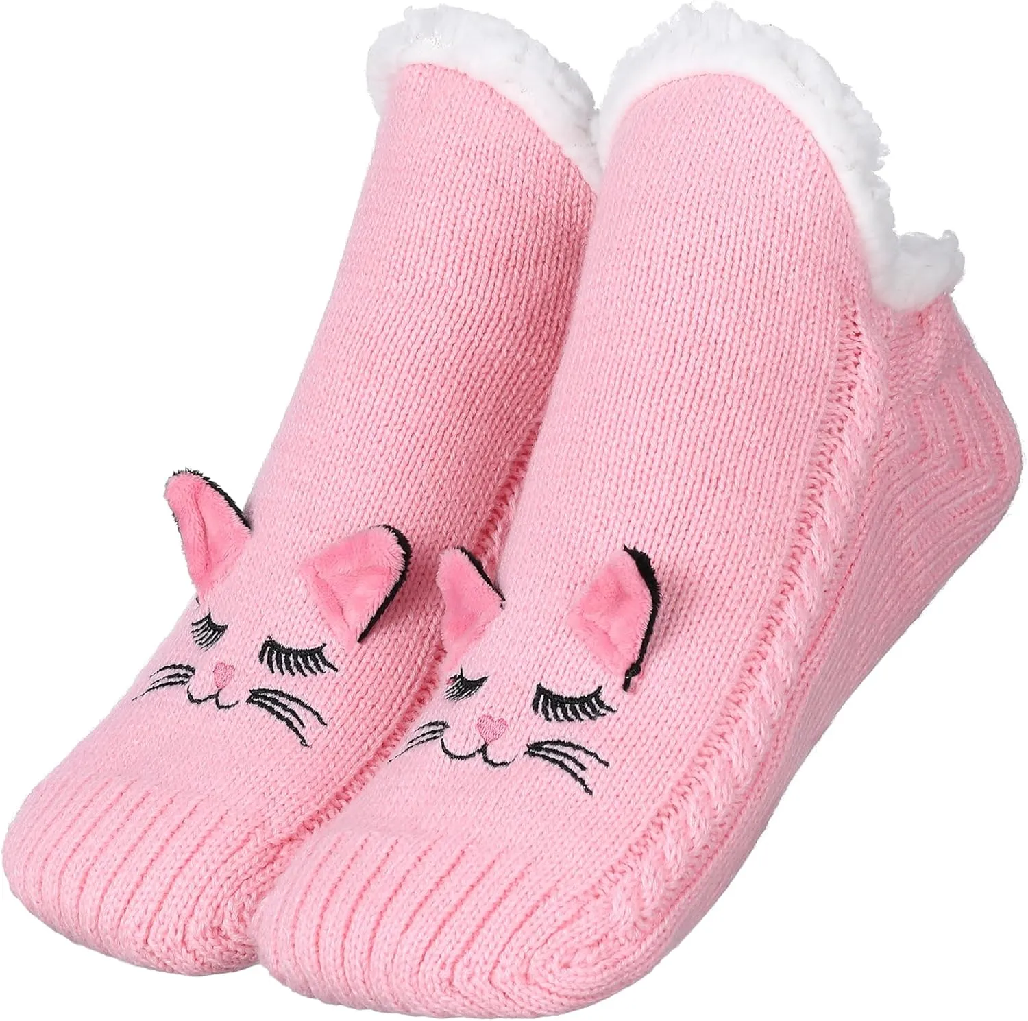 ZYZX Cat Fuzzy Slipper Socks with Grips Winter Non Slip Fleece-lined Fluffy Cute Fuzzy Socks Cozy Soft Funny Warm House Socks Gifts