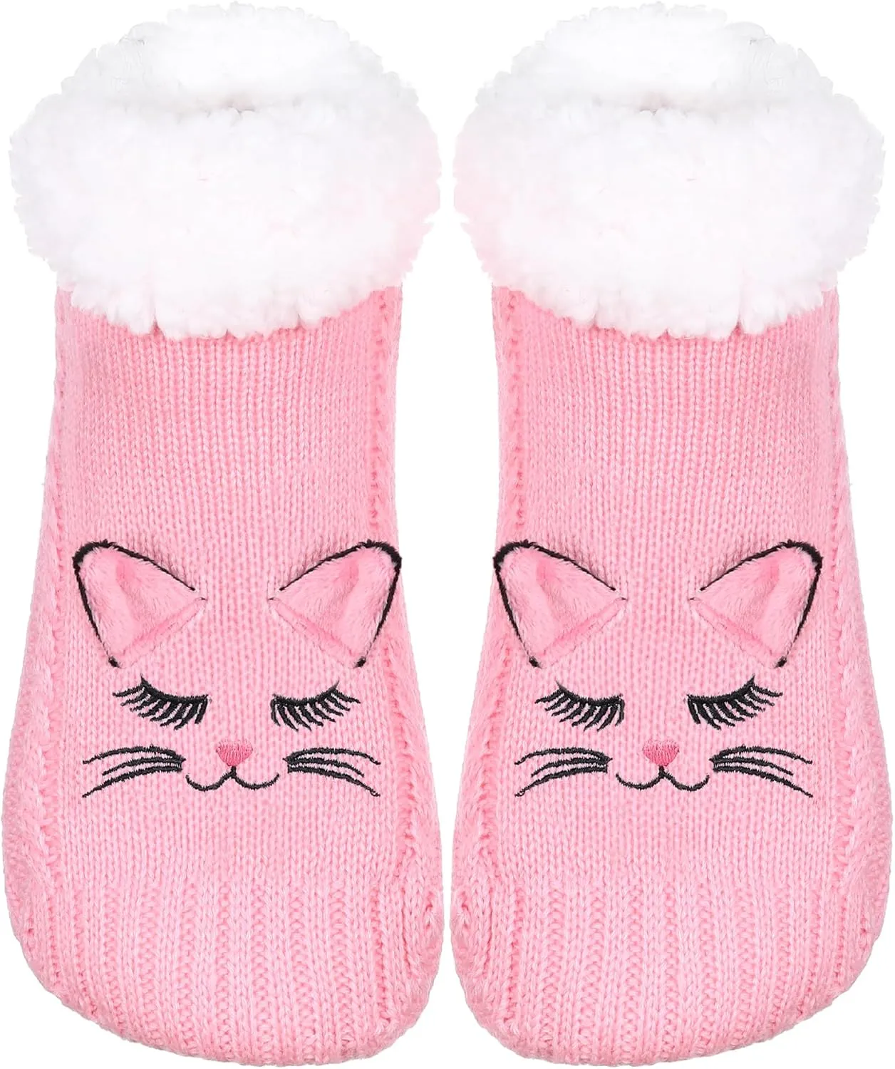ZYZX Cat Fuzzy Slipper Socks with Grips Winter Non Slip Fleece-lined Fluffy Cute Fuzzy Socks Cozy Soft Funny Warm House Socks Gifts