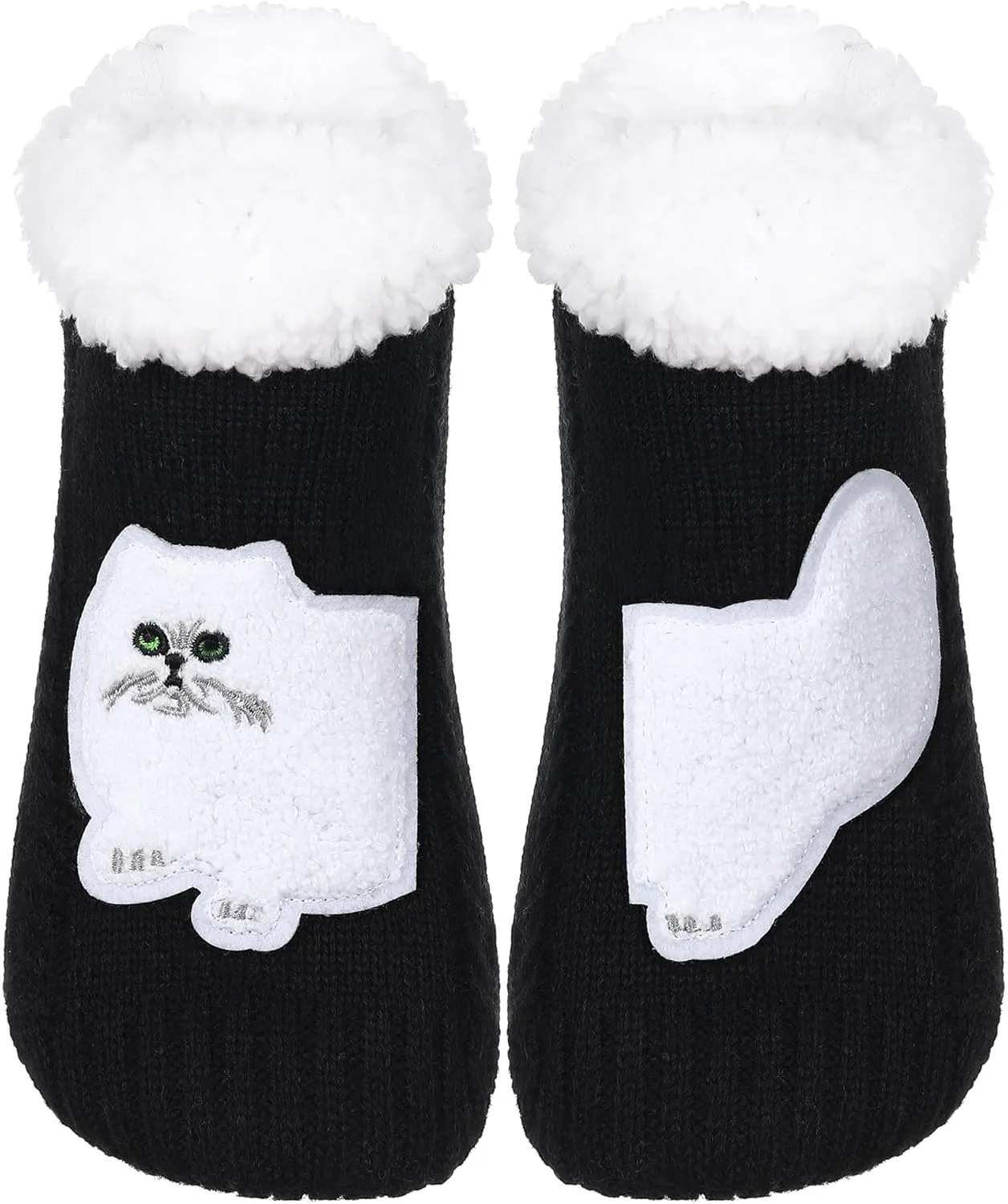 ZYZX Cat Fuzzy Slipper Socks with Grips Winter Non Slip Fleece-lined Fluffy Cute Fuzzy Socks Cozy Soft Funny Warm House Socks Gifts