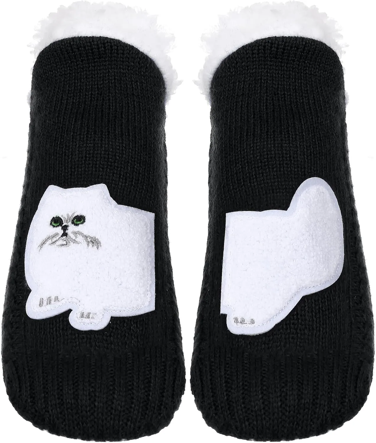 ZYZX Cat Fuzzy Slipper Socks with Grips Winter Non Slip Fleece-lined Fluffy Cute Fuzzy Socks Cozy Soft Funny Warm House Socks Gifts
