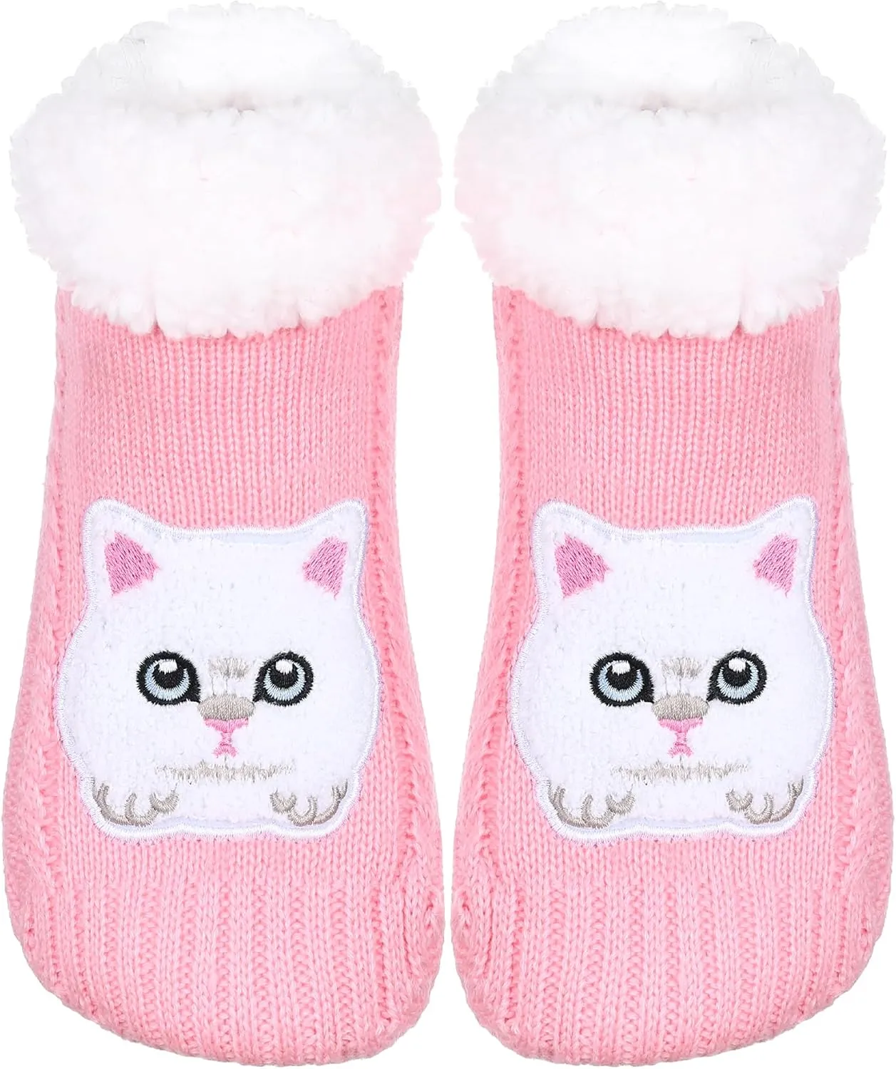 ZYZX Cat Fuzzy Slipper Socks with Grips Winter Non Slip Fleece-lined Fluffy Cute Fuzzy Socks Cozy Soft Funny Warm House Socks Gifts