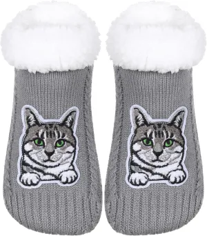 ZYZX Cat Fuzzy Slipper Socks with Grips Winter Non Slip Fleece-lined Fluffy Cute Fuzzy Socks Cozy Soft Funny Warm House Socks Gifts