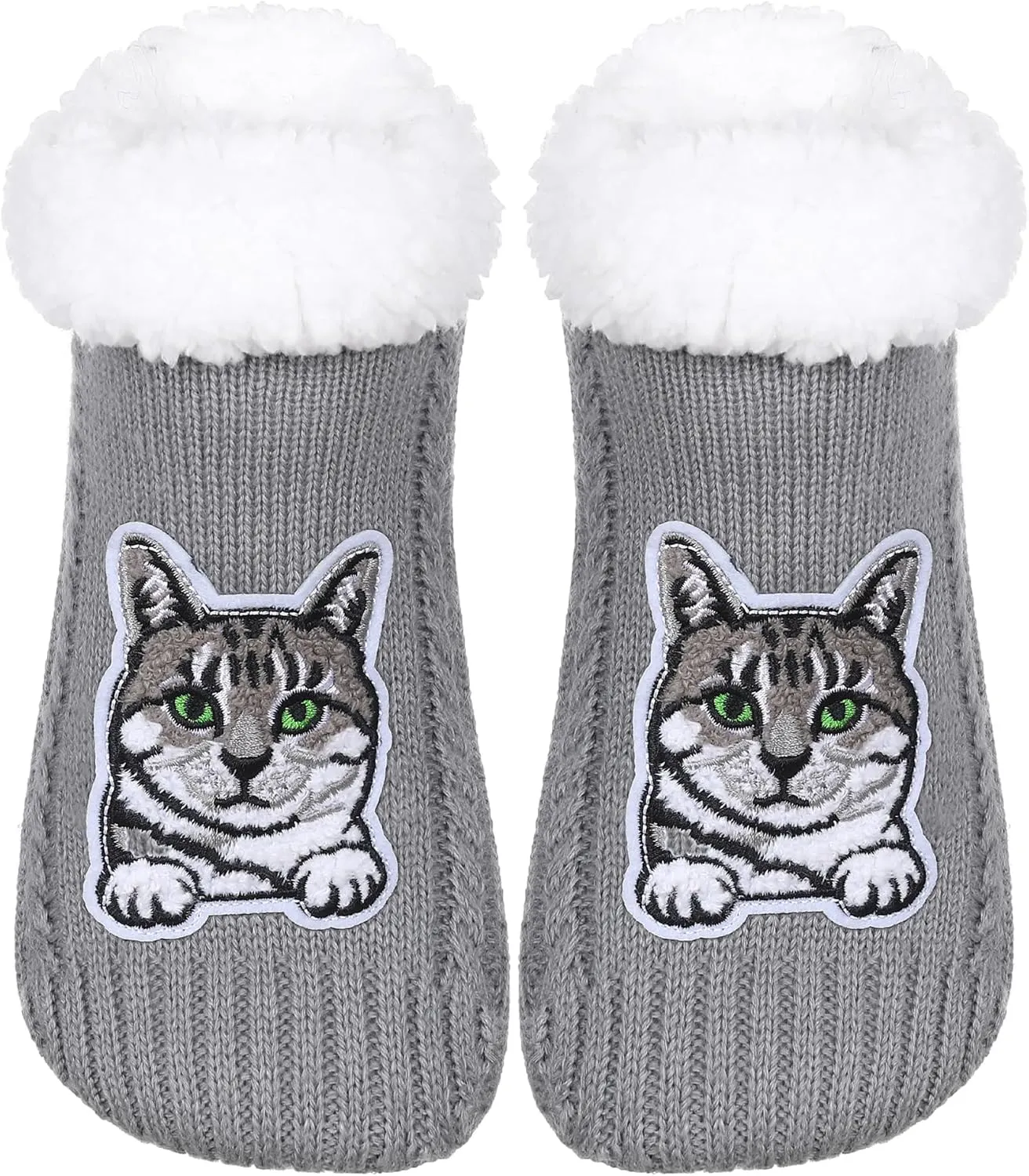 ZYZX Cat Fuzzy Slipper Socks with Grips Winter Non Slip Fleece-lined Fluffy Cute Fuzzy Socks Cozy Soft Funny Warm House Socks Gifts