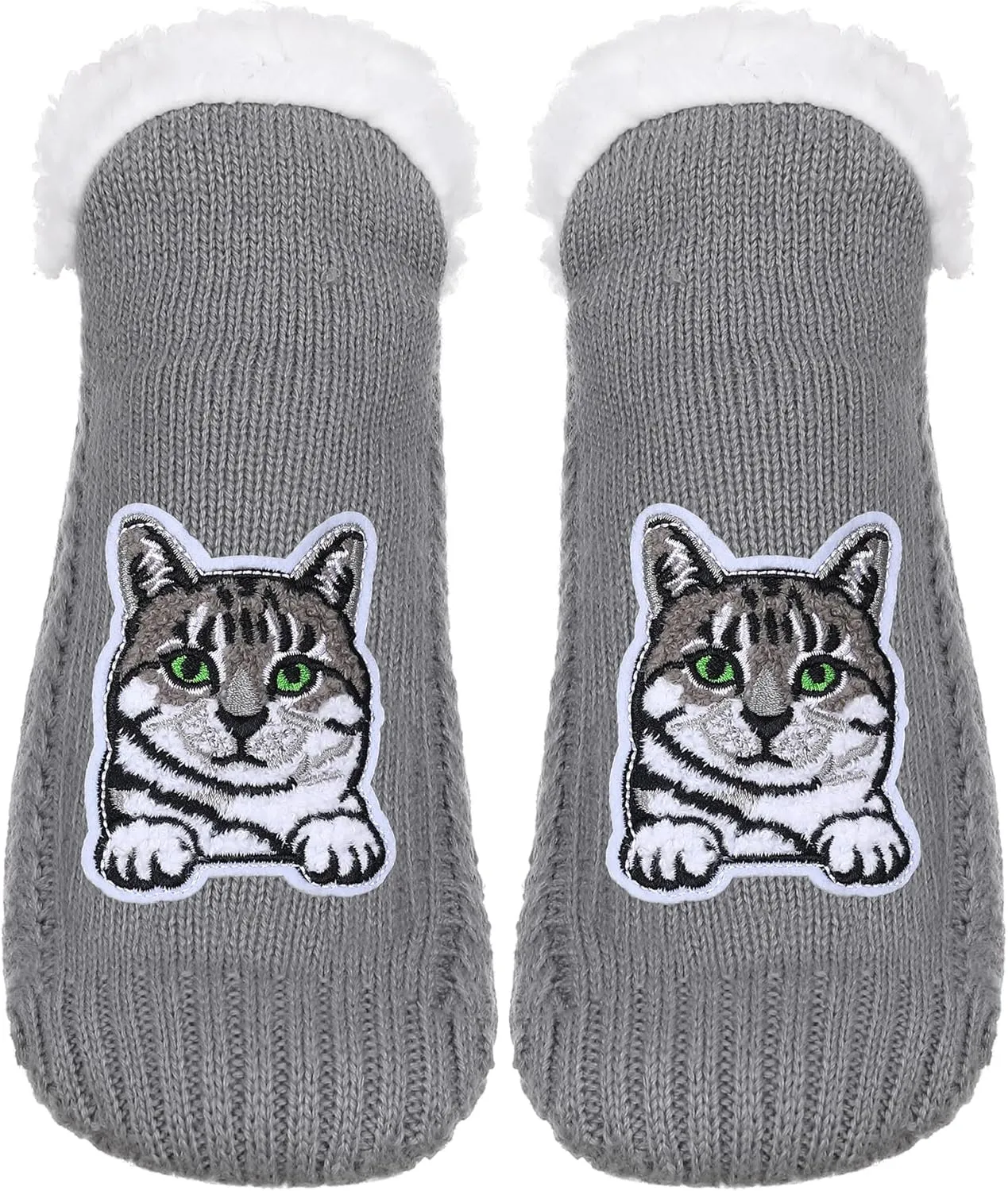 ZYZX Cat Fuzzy Slipper Socks with Grips Winter Non Slip Fleece-lined Fluffy Cute Fuzzy Socks Cozy Soft Funny Warm House Socks Gifts
