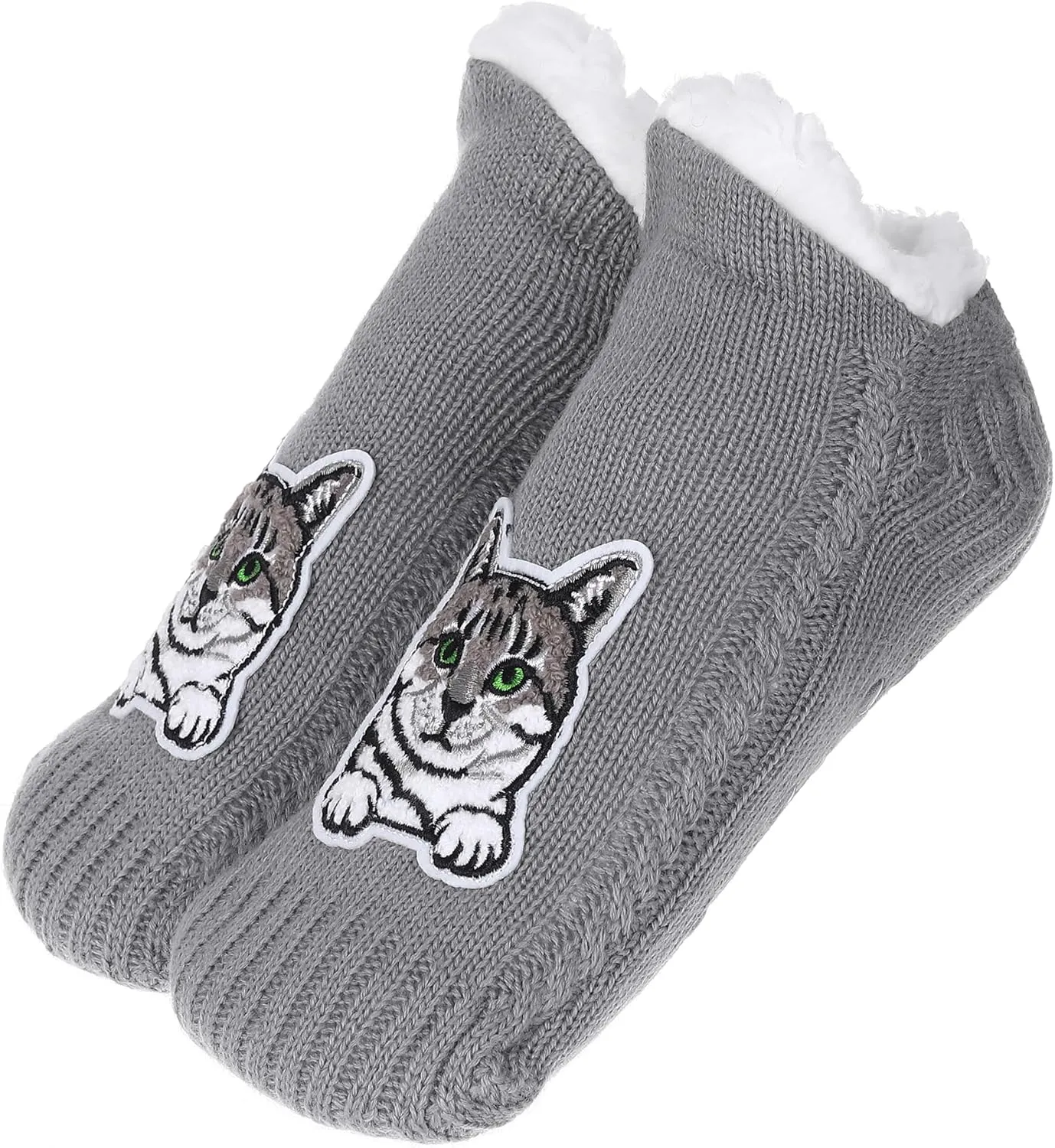 ZYZX Cat Fuzzy Slipper Socks with Grips Winter Non Slip Fleece-lined Fluffy Cute Fuzzy Socks Cozy Soft Funny Warm House Socks Gifts