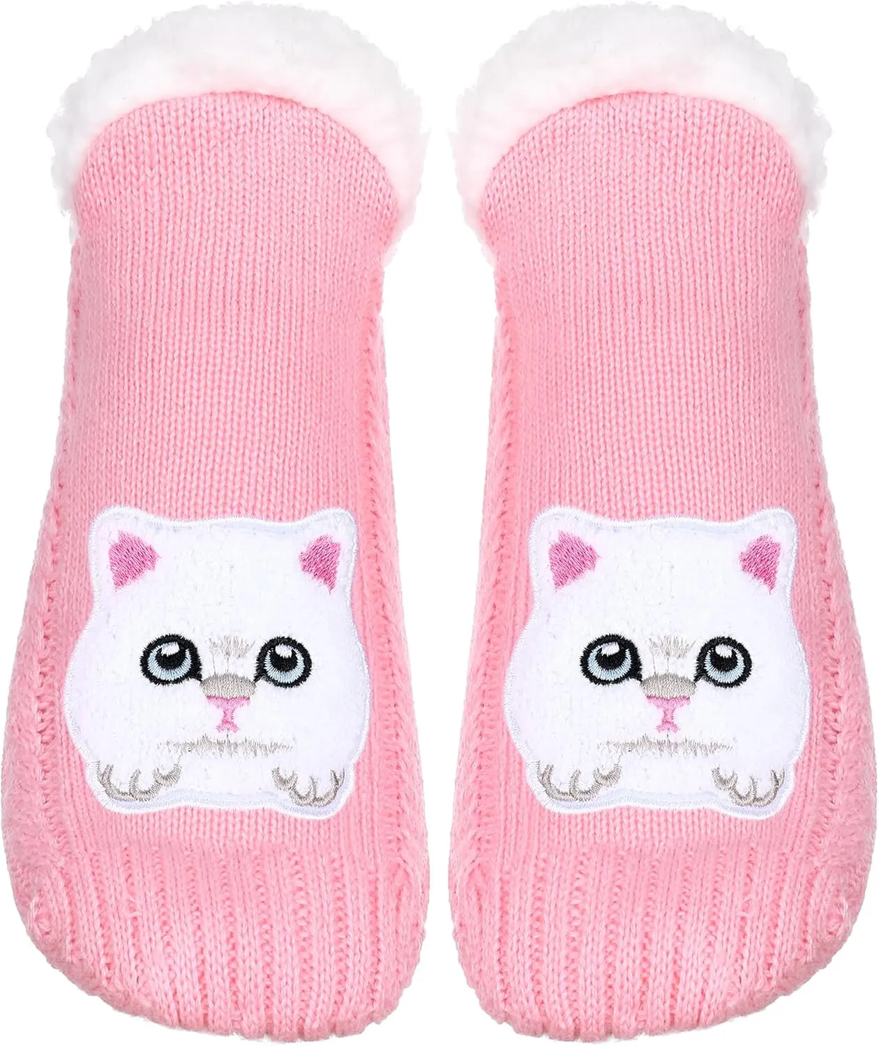 ZYZX Cat Fuzzy Slipper Socks with Grips Winter Non Slip Fleece-lined Fluffy Cute Fuzzy Socks Cozy Soft Funny Warm House Socks Gifts