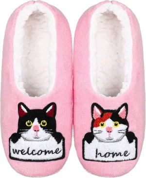 ZYZX Cat Slipper Socks for Women Winter Cozy Soft Warm Funny Cute Slippers Non Slip Sherpa Lining Indoor Fuzzy Socks with Grippers Gifts Slippers