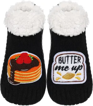 ZYZX Cute Fuzzy Slipper Socks - Winter Warm Funny Non-Slip Knit House Socks With Grips - Fleece-Lined Fluffy Bed Socks for Women - Gifts