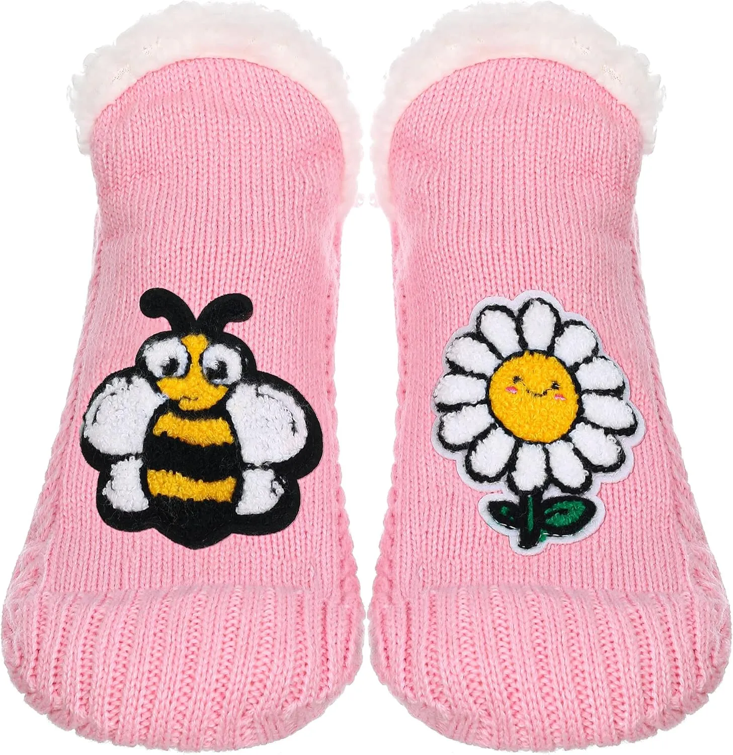 ZYZX Cute Fuzzy Slipper Socks - Winter Warm Funny Non-Slip Knit House Socks With Grips - Fleece-Lined Fluffy Bed Socks for Women - Gifts