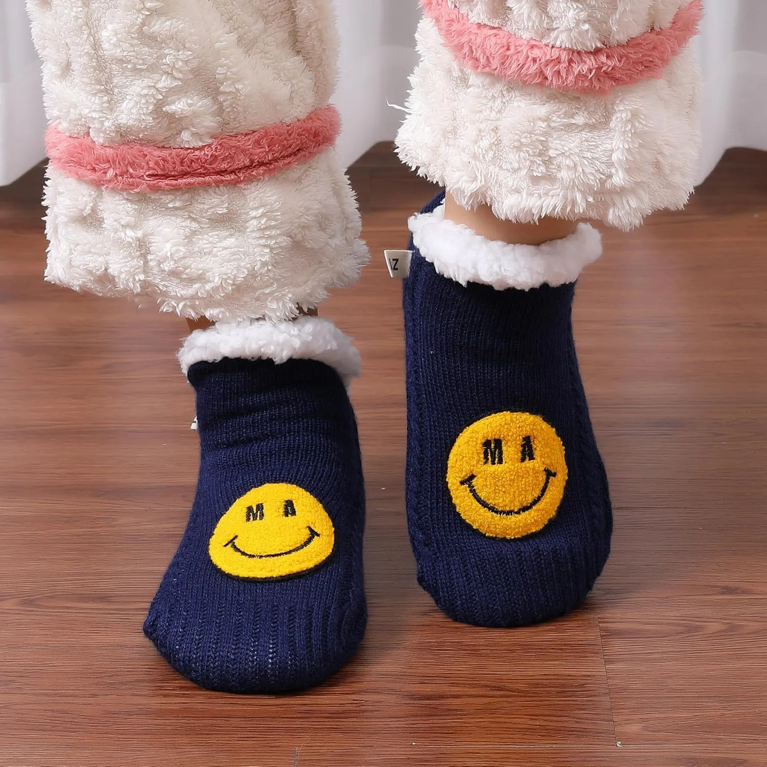 ZYZX Cute Fuzzy Slipper Socks - Winter Warm Funny Non-Slip Knit House Socks With Grips - Fleece-Lined Fluffy Bed Socks for Women - Gifts