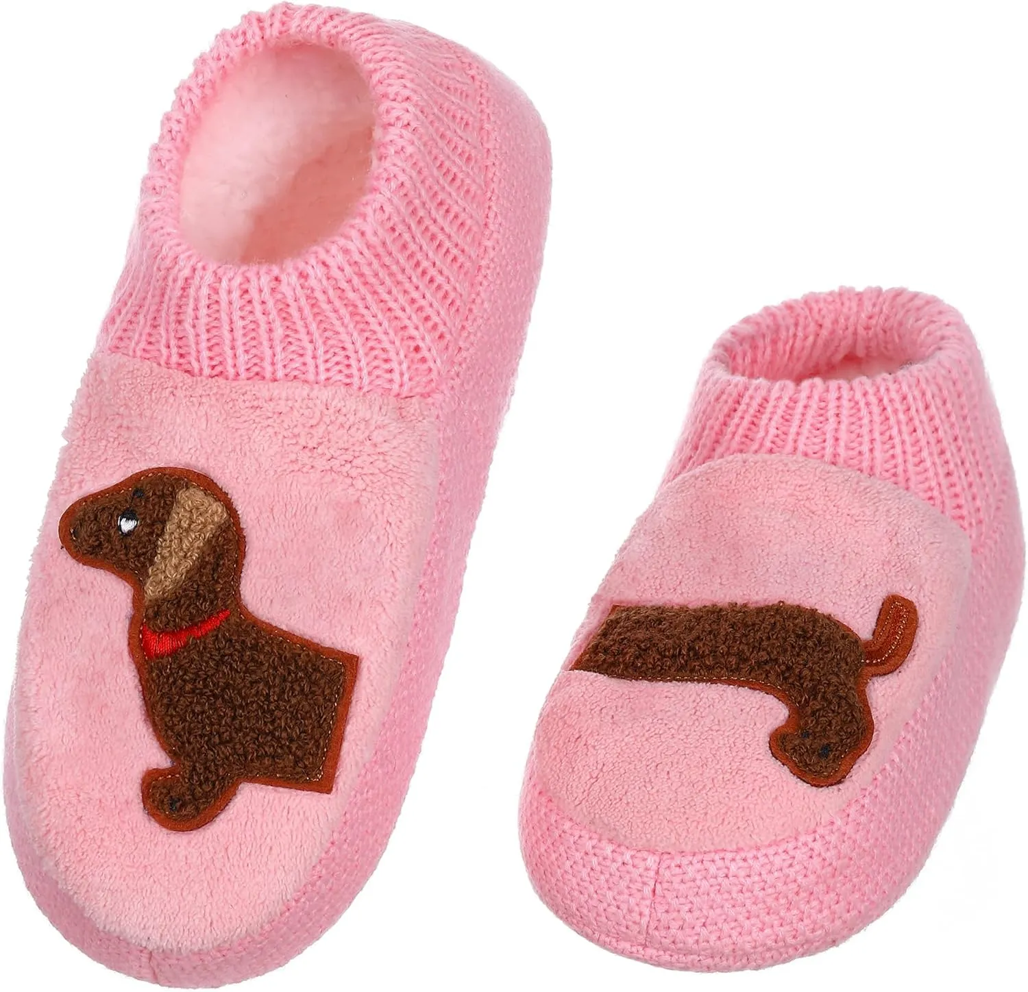 ZYZX Dog Pattern Fuzzy Slipper Socks Winter Cute Warm Cozy Soft Sole Animal Knit Slippers Womens Slipper Socks with Grippers Non Slip House Socks Fun Grip Socks