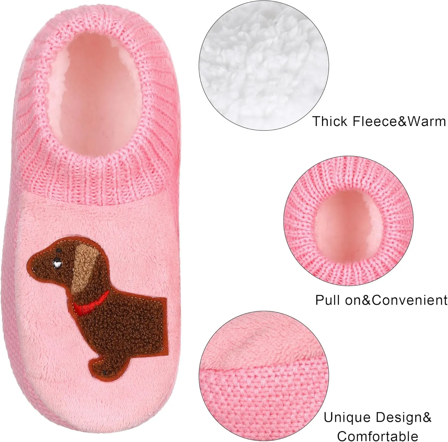 ZYZX Dog Pattern Fuzzy Slipper Socks Winter Cute Warm Cozy Soft Sole Animal Knit Slippers Womens Slipper Socks with Grippers Non Slip House Socks Fun Grip Socks