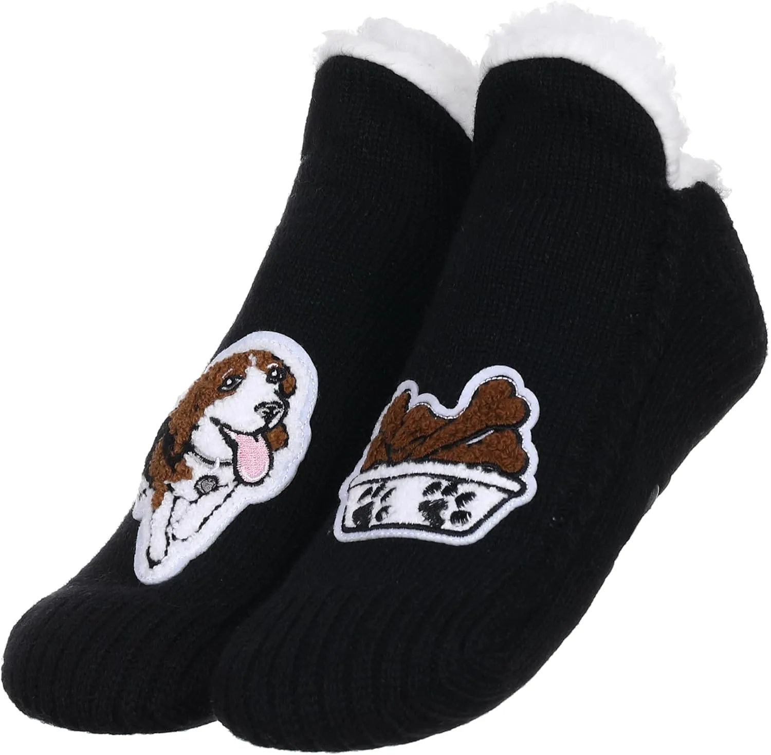 ZYZX Dog Pattern Slipper Socks with Grips Winter Knit Fleece-lined Warm Cute Fuzzy Socks Non Slip Cozy Soft Funny Fluffy House Socks Gifts