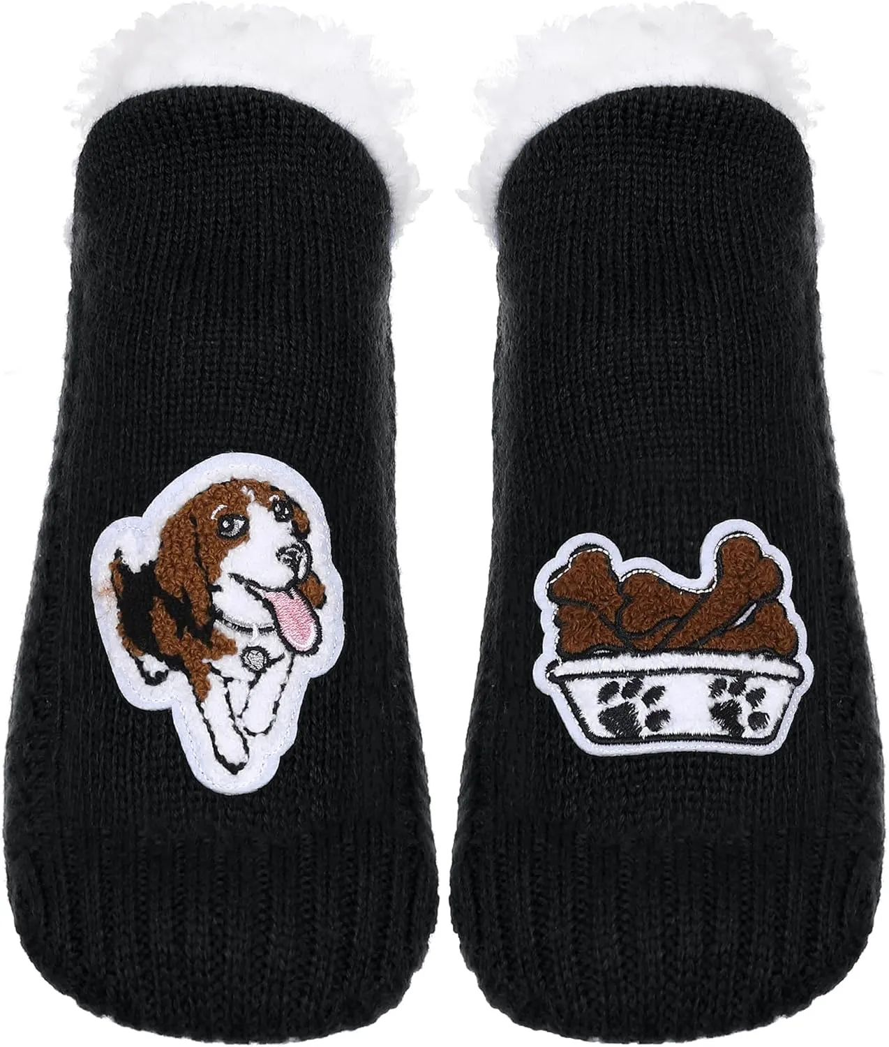 ZYZX Dog Pattern Slipper Socks with Grips Winter Knit Fleece-lined Warm Cute Fuzzy Socks Non Slip Cozy Soft Funny Fluffy House Socks Gifts