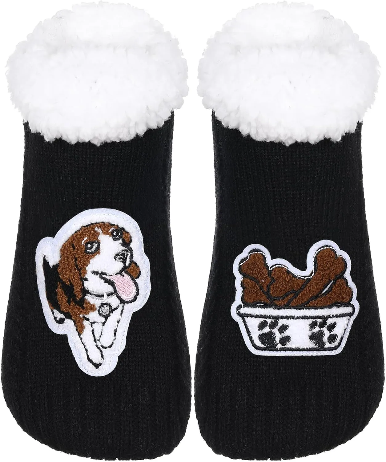 ZYZX Dog Pattern Slipper Socks with Grips Winter Knit Fleece-lined Warm Cute Fuzzy Socks Non Slip Cozy Soft Funny Fluffy House Socks Gifts