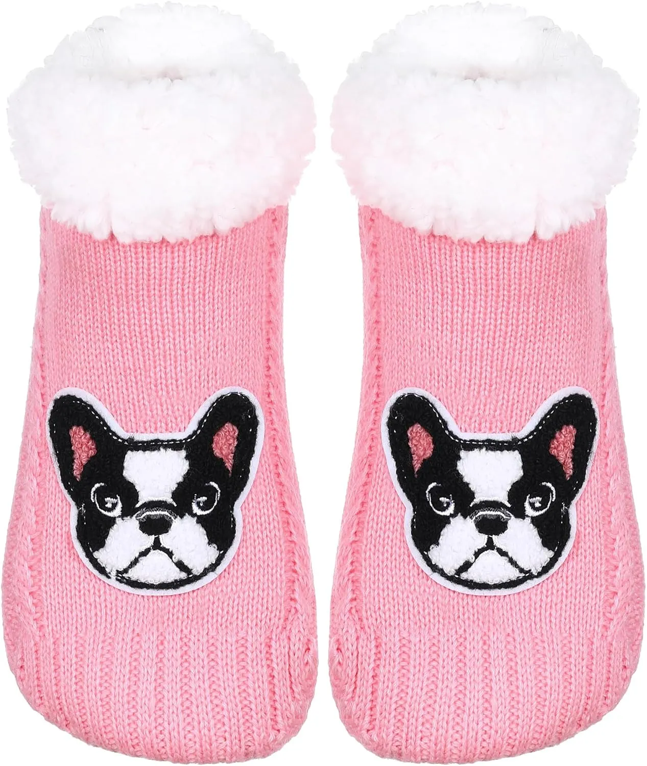 ZYZX Dog Pattern Slipper Socks with Grips Winter Knit Fleece-lined Warm Cute Fuzzy Socks Non Slip Cozy Soft Funny Fluffy House Socks Gifts