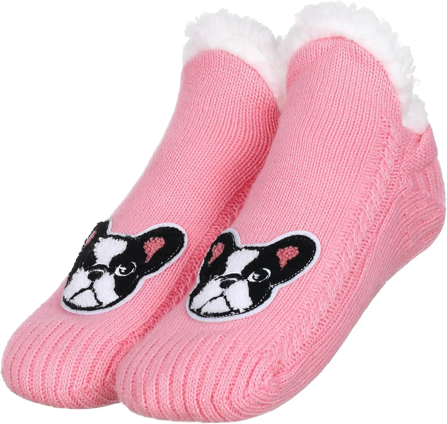 ZYZX Dog Pattern Slipper Socks with Grips Winter Knit Fleece-lined Warm Cute Fuzzy Socks Non Slip Cozy Soft Funny Fluffy House Socks Gifts