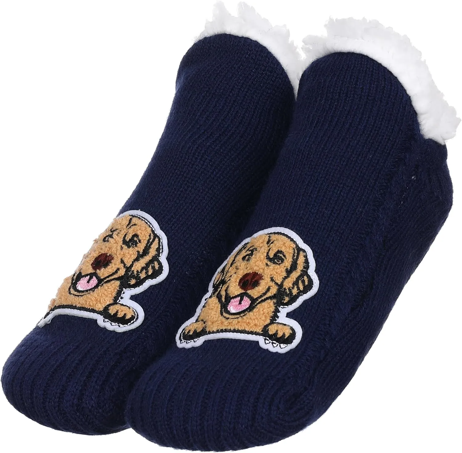 ZYZX Dog Pattern Slipper Socks with Grips Winter Knit Fleece-lined Warm Cute Fuzzy Socks Non Slip Cozy Soft Funny Fluffy House Socks Gifts