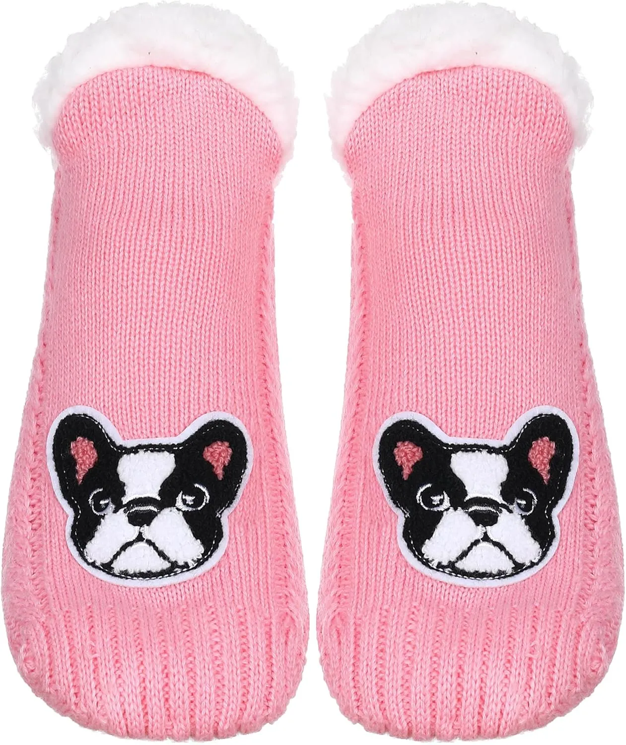 ZYZX Dog Pattern Slipper Socks with Grips Winter Knit Fleece-lined Warm Cute Fuzzy Socks Non Slip Cozy Soft Funny Fluffy House Socks Gifts
