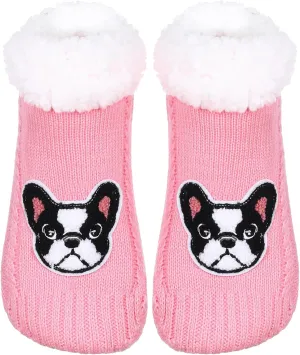 ZYZX Dog Pattern Slipper Socks with Grips Winter Knit Fleece-lined Warm Cute Fuzzy Socks Non Slip Cozy Soft Funny Fluffy House Socks Gifts