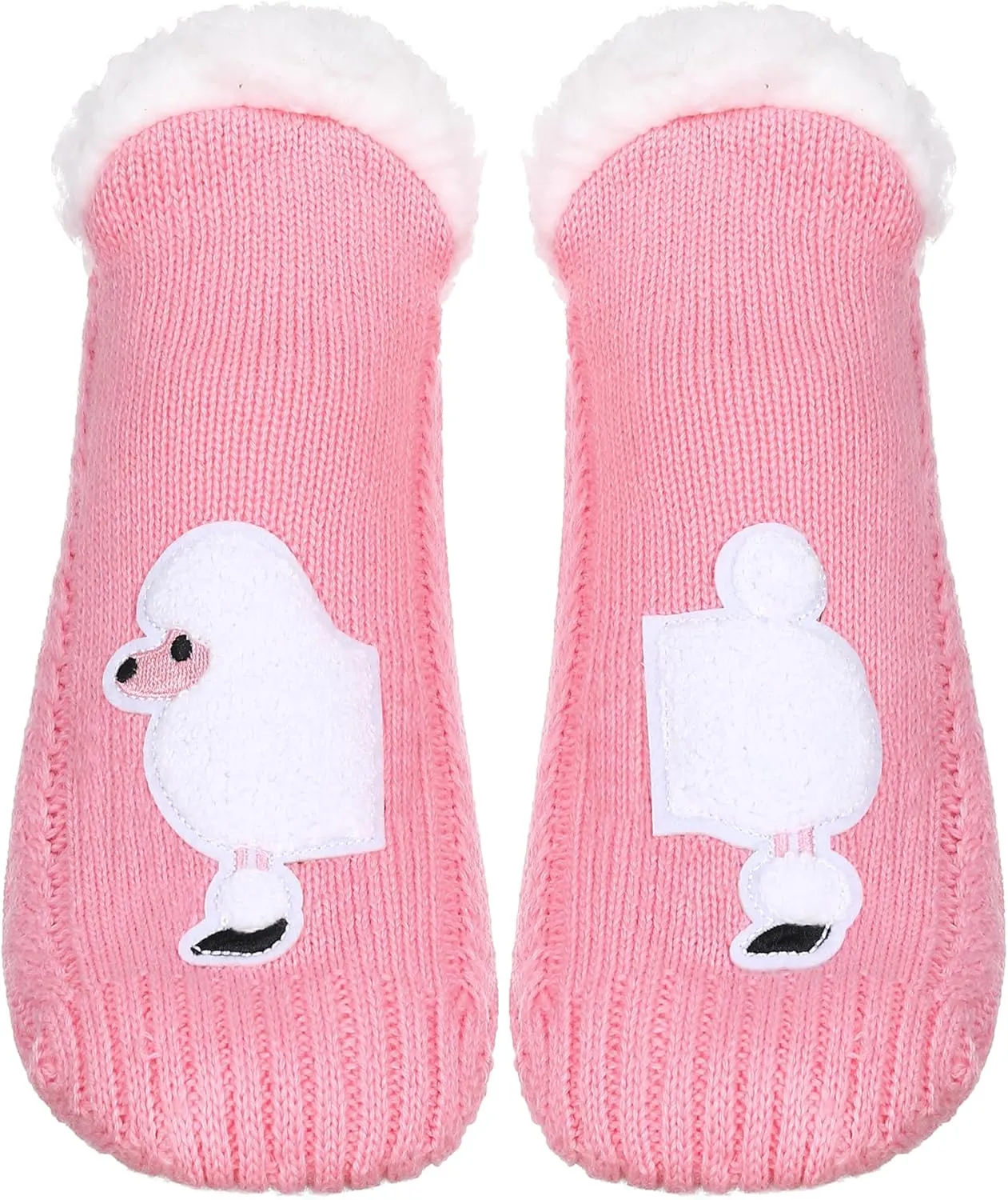 ZYZX Dog Pattern Slipper Socks with Grips Winter Knit Fleece-lined Warm Cute Fuzzy Socks Non Slip Cozy Soft Funny Fluffy House Socks Gifts