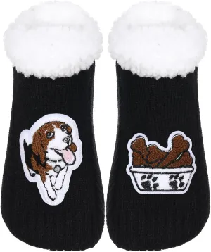 ZYZX Dog Pattern Slipper Socks with Grips Winter Knit Fleece-lined Warm Cute Fuzzy Socks Non Slip Cozy Soft Funny Fluffy House Socks Gifts