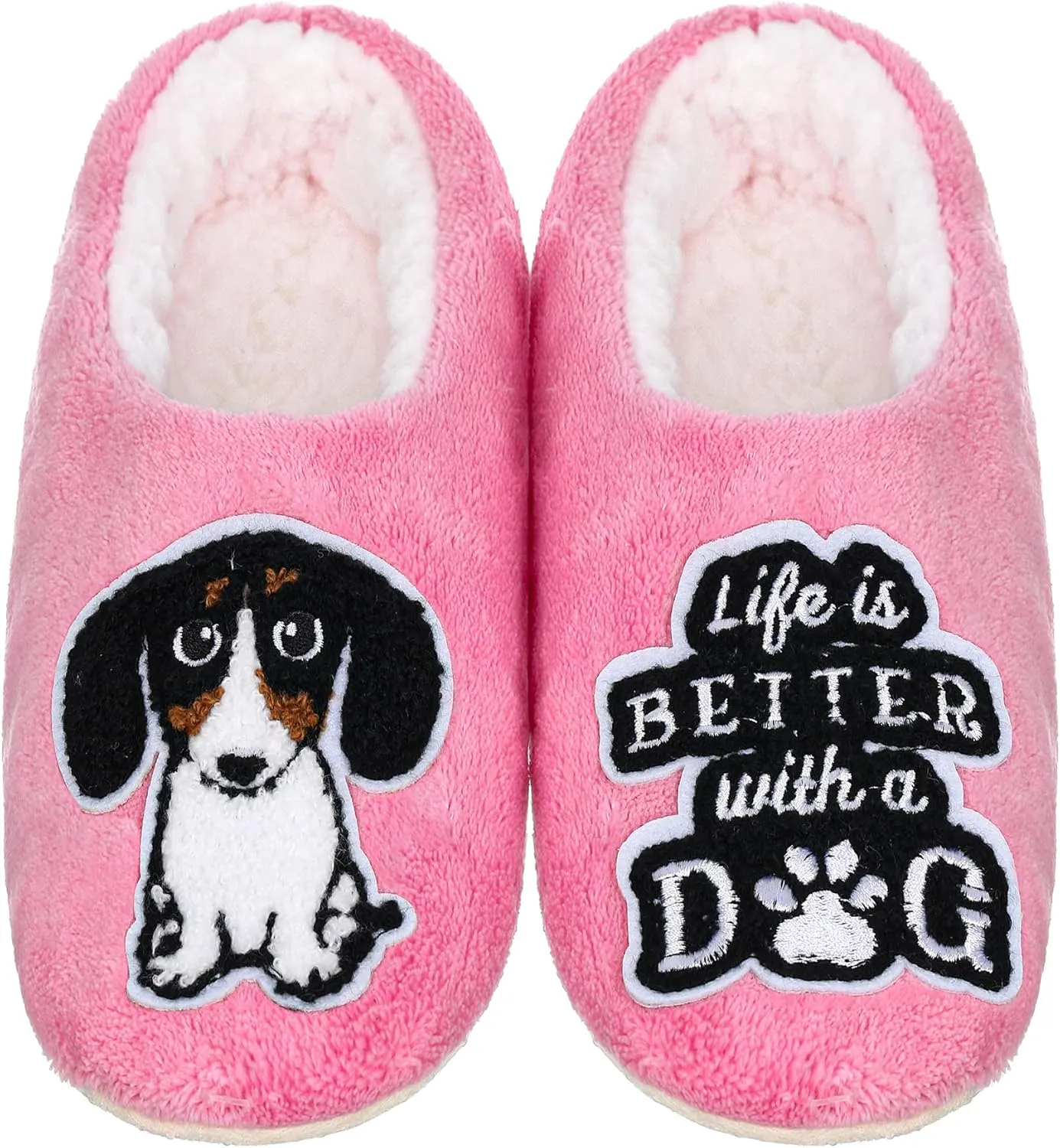 ZYZX Womens Slipper Socks Dog Pattern Winter Warm Soft Cute Slippers Non Slip Fleece-lined Cozy House Fuzzy Socks with Grippers Gifts Slippers