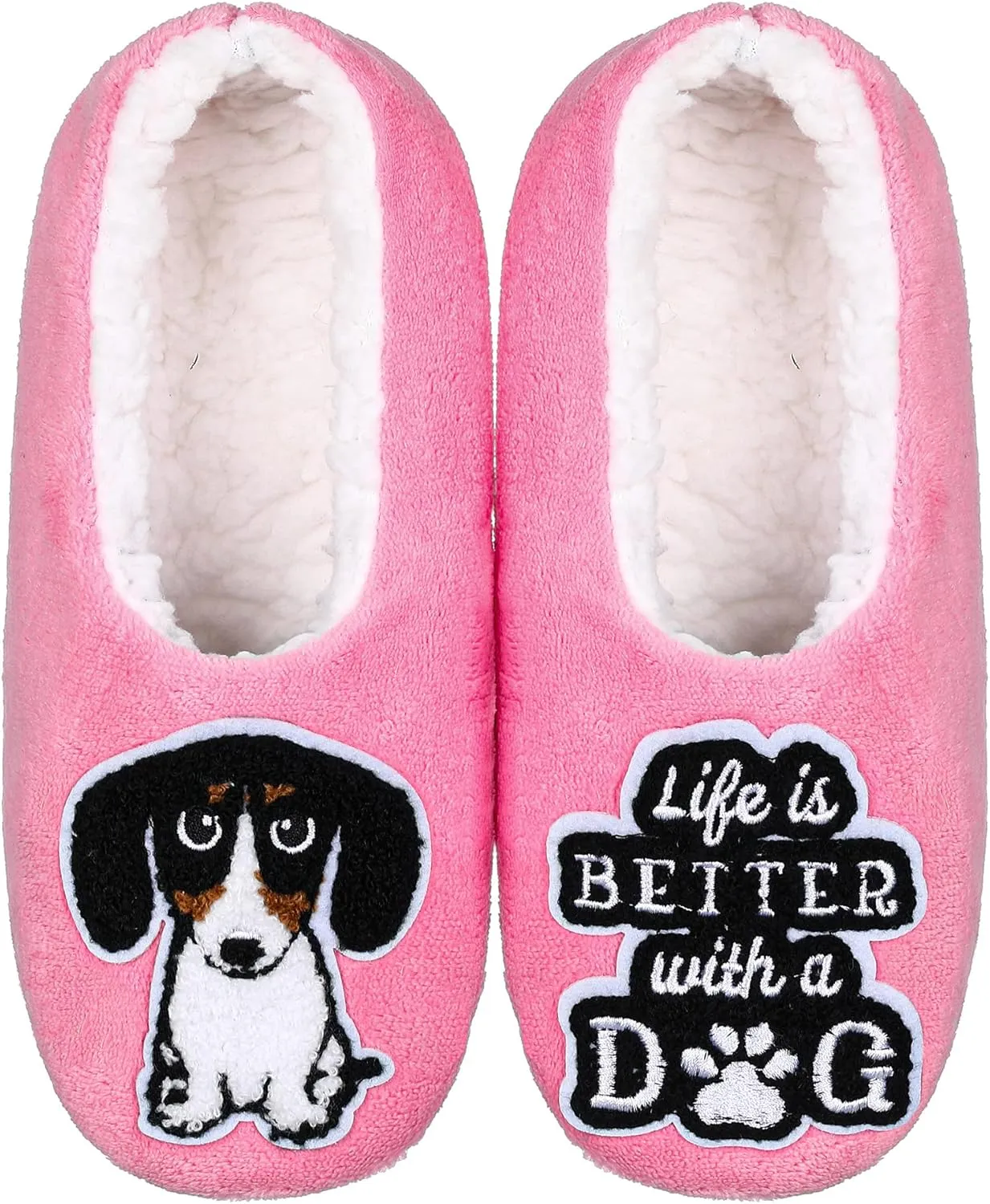 ZYZX Womens Slipper Socks Dog Pattern Winter Warm Soft Cute Slippers Non Slip Fleece-lined Cozy House Fuzzy Socks with Grippers Gifts Slippers